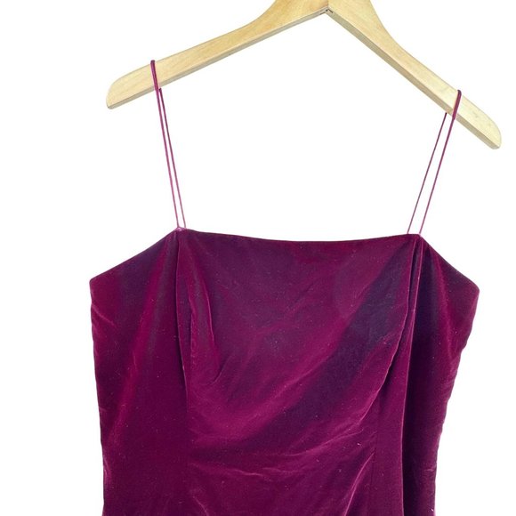 Maggy London Velvet Slip Dress Womens‎ Vintage Formal Burgundy Fitted Spaghetti - Picture 3 of 7